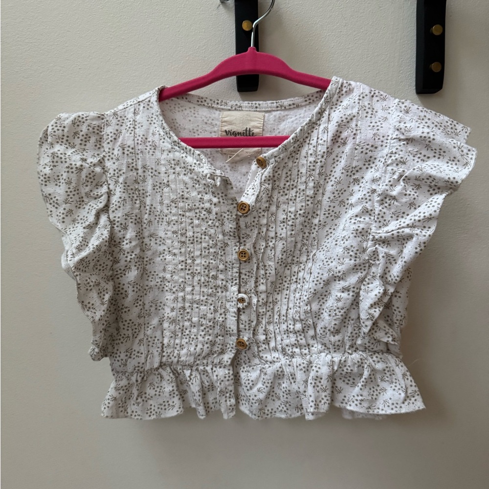Vignette brand, girls white floral cropped blouse, 5T